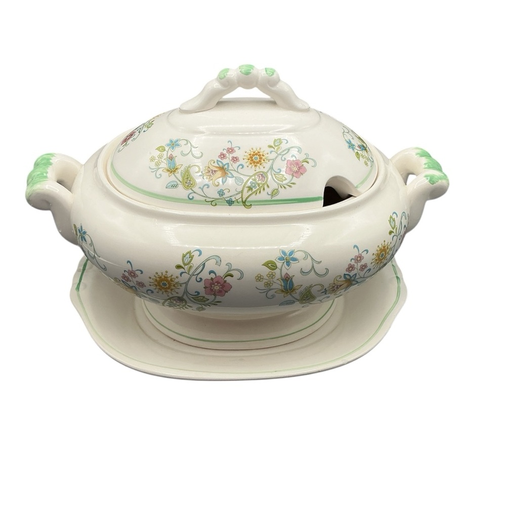 Floral Ceramic Tureen with Lid and Plate “Japan”